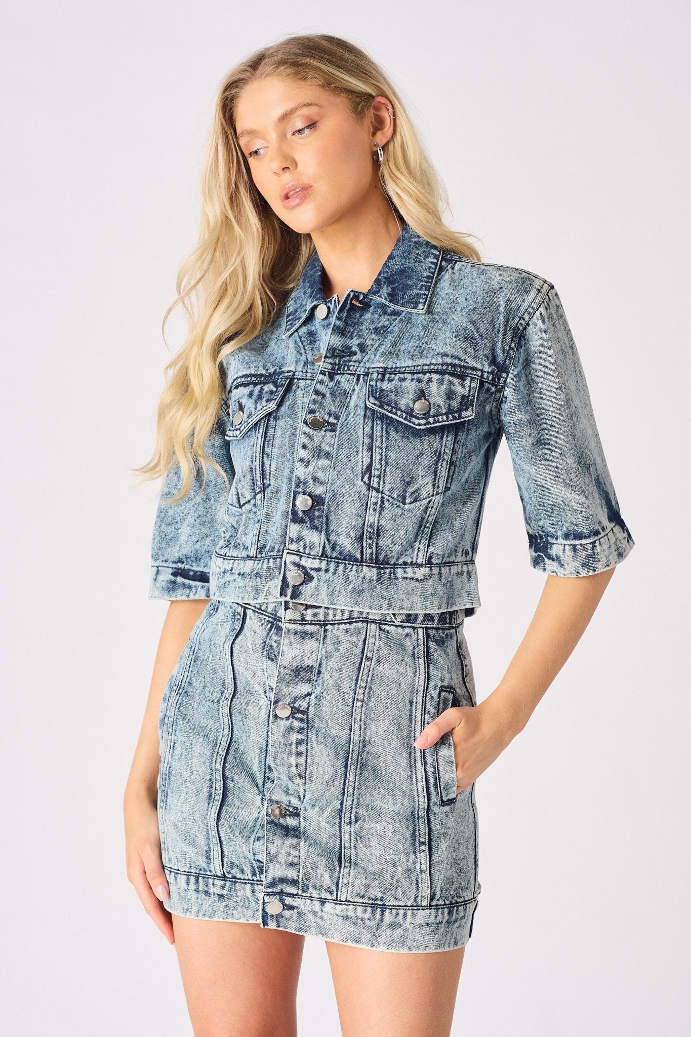 3 - In - 1 DENIM DRESS DETACHABLE SLEEVE JACKET & SKIRT - BLUE - JMOJO - Women's Denim Dresses detachable