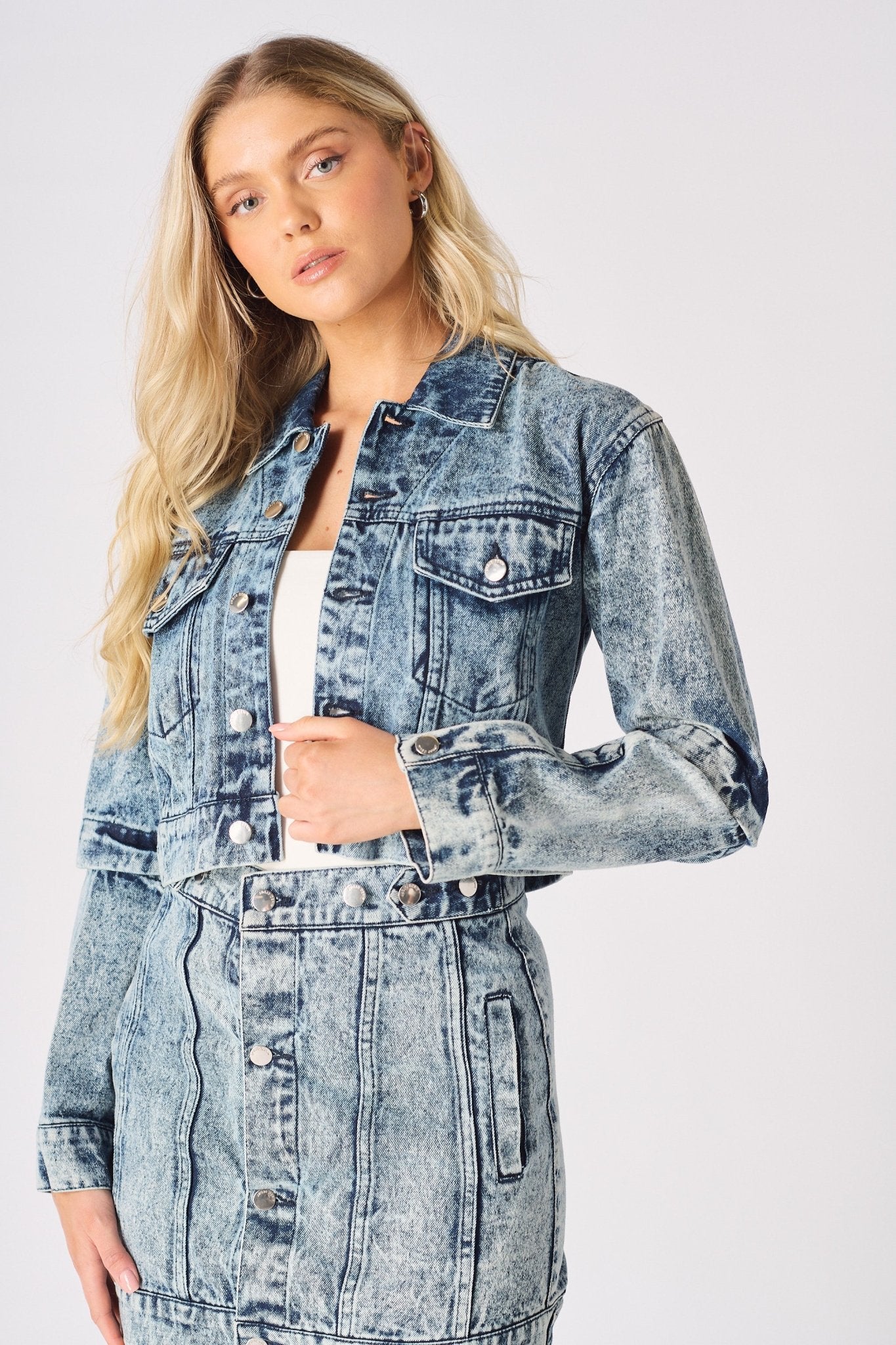 3 - In - 1 DENIM DRESS DETACHABLE SLEEVE JACKET & SKIRT - BLUE - JMOJO - Women's Denim Dresses detachable