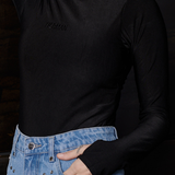 Seraphi Mock Neck Bodysuit Thumbhole Long Sleeves- Black