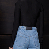 Seraphi Mock Neck Bodysuit Thumbhole Long Sleeves- Black