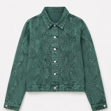 Sunset Acid Wash Oversized Denim Jacket - Dark Green