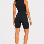 Back view of black fitted cycling shorts on model