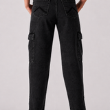 Floressa High Waisted Straight Leg Cargo Jeans  - Black