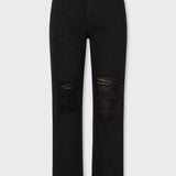 Evora Plus Size High Waisted Straight Leg Ripped Jeans - Black