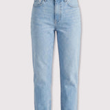 Azmira High Waisted Turn Up Straight Leg Jeans - Light Blue Wash