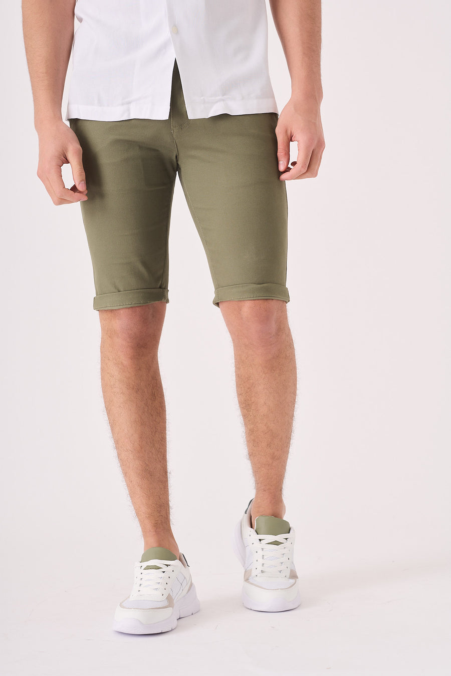 ALSTON Stretch Slim Fit Chino Shorts - Khaki -  Men's Chino Shorts