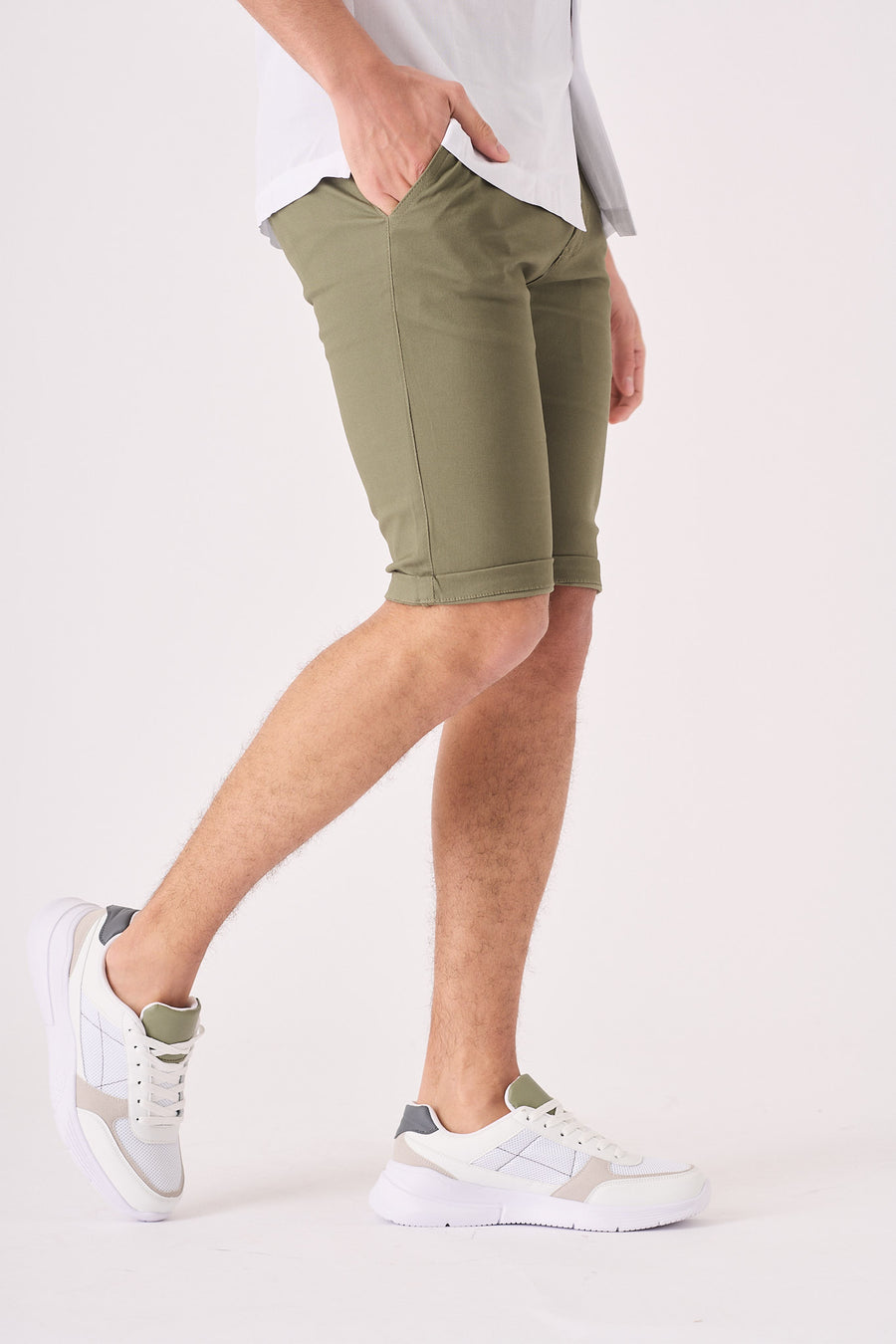 ALSTON Stretch Slim Fit Chino Shorts - Khaki -  Men's Chino Shorts