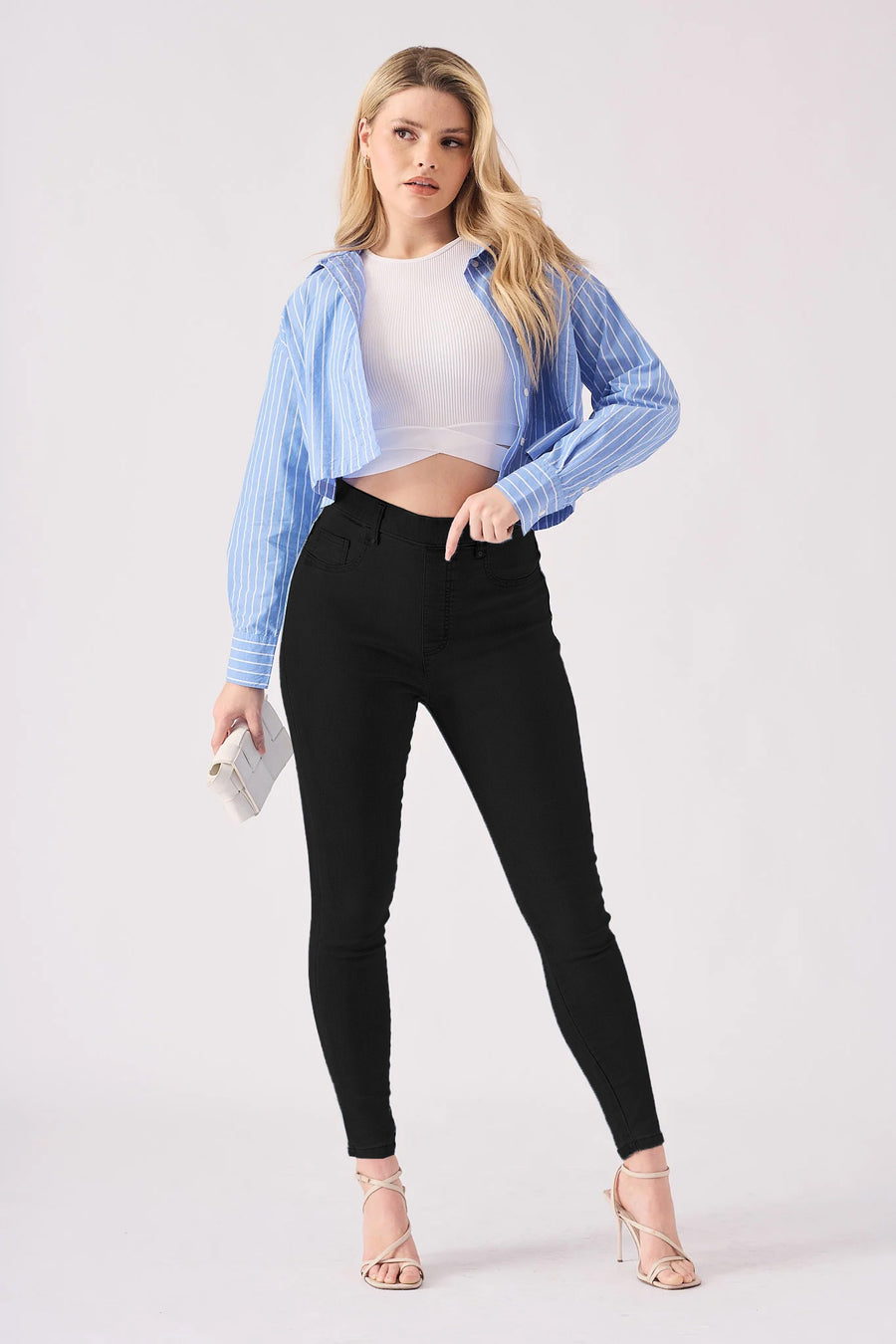 HIGH WAISTED SKINNY JEANS - BLACK