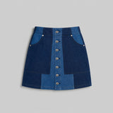 Verde Patchwork High Waist Denim Skirt - BLUE