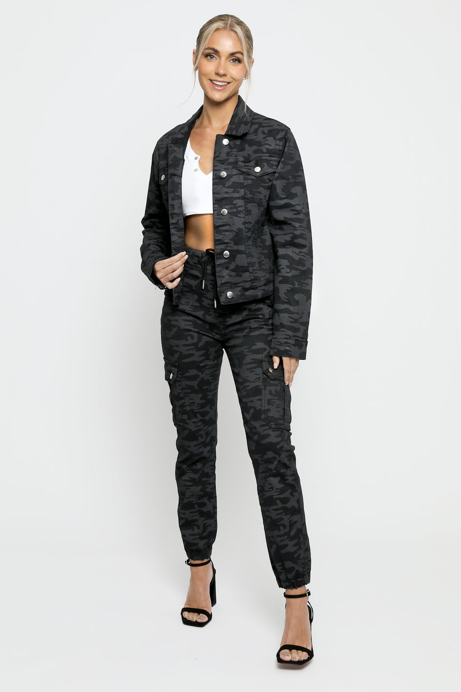 CAMO TRUCKER DENIM JACKET - BLACK -  Women's Denim Jackets