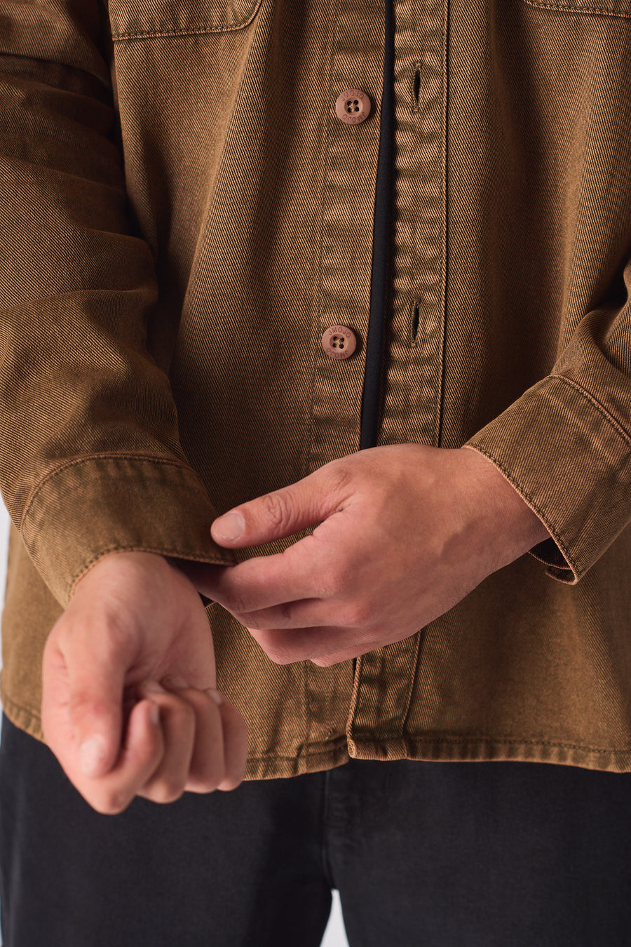 CARGO DENIM SHIRT - BROWN ACID WASH -  Men's cargo denim shirts