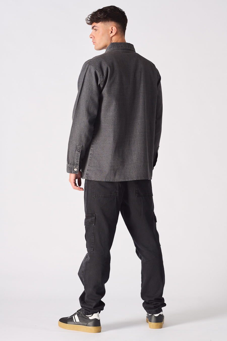CARGO DENIM SHIRT - GREY ACID WASH -  Men's cargo denim shirts