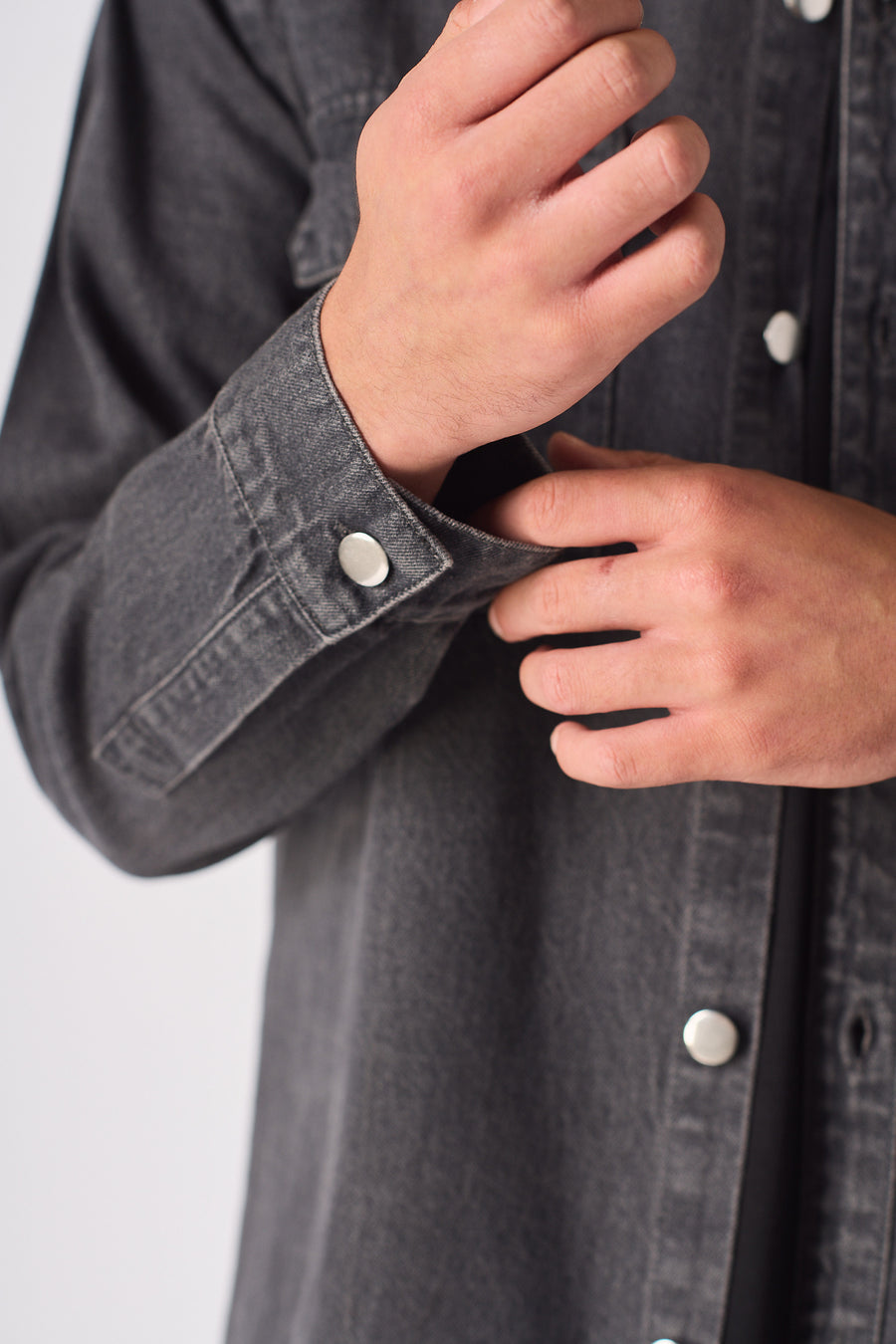 CARGO DENIM SHIRT - GREY ACID WASH -  Men's cargo denim shirts