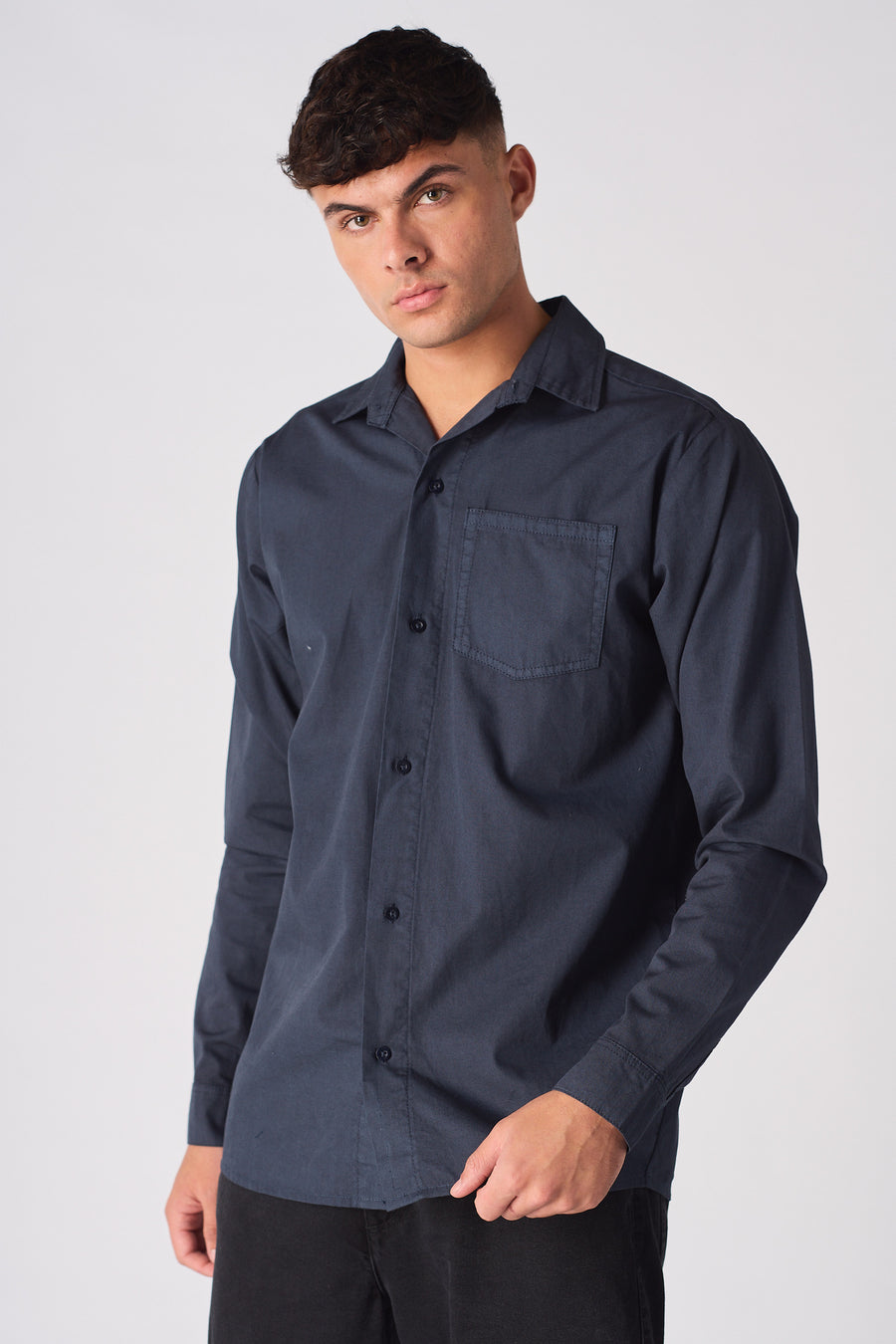 COTTON SHIRT - NAVY BLUE -  Men's cotton shirts
