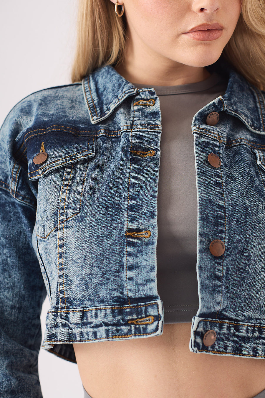 CROPPED DENIM JACKET - BLUE -  Women's Cropped Denim Jackets