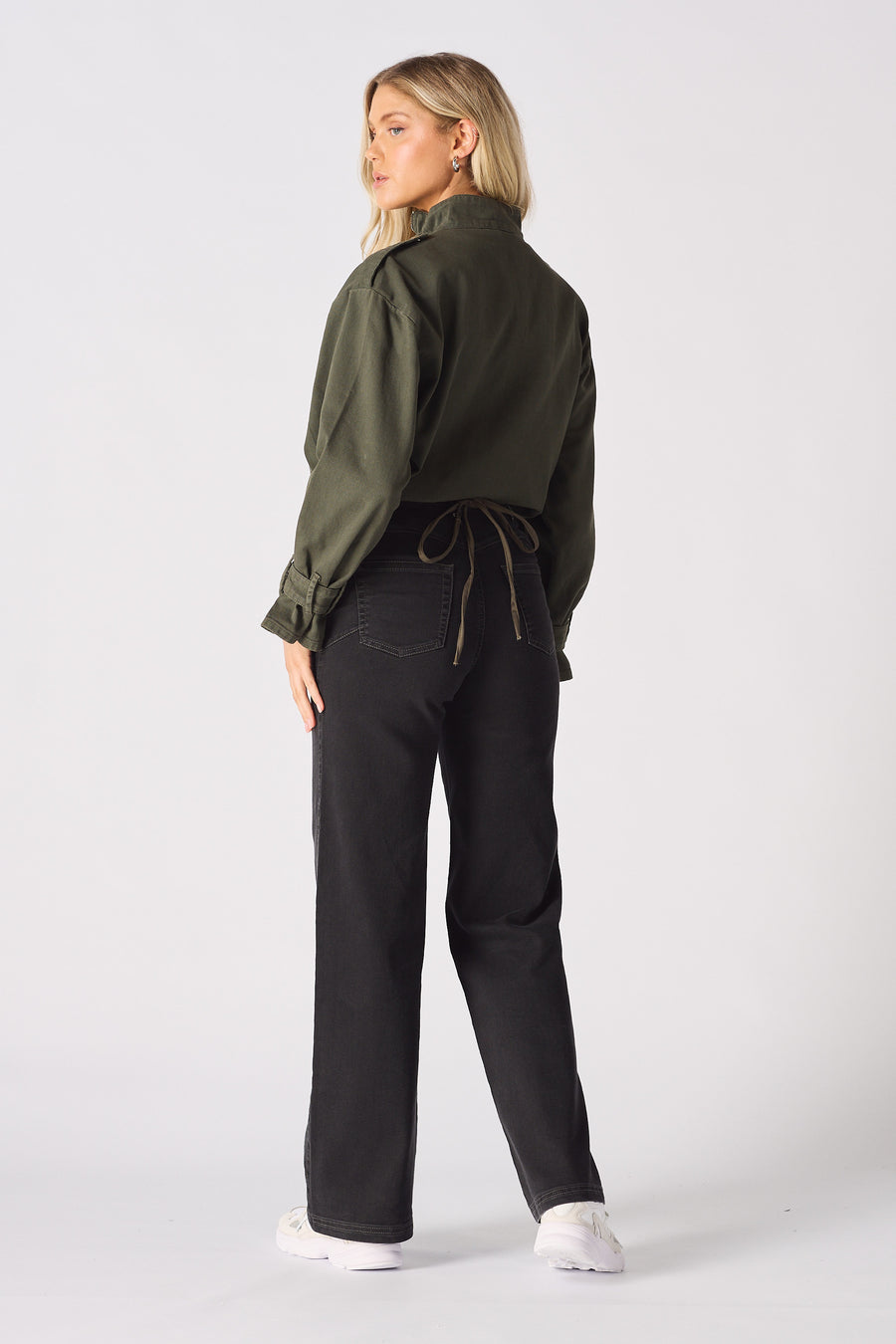 CROPPED DENIM JACKET - KHAKI -  Women's Cropped Denim Jackets