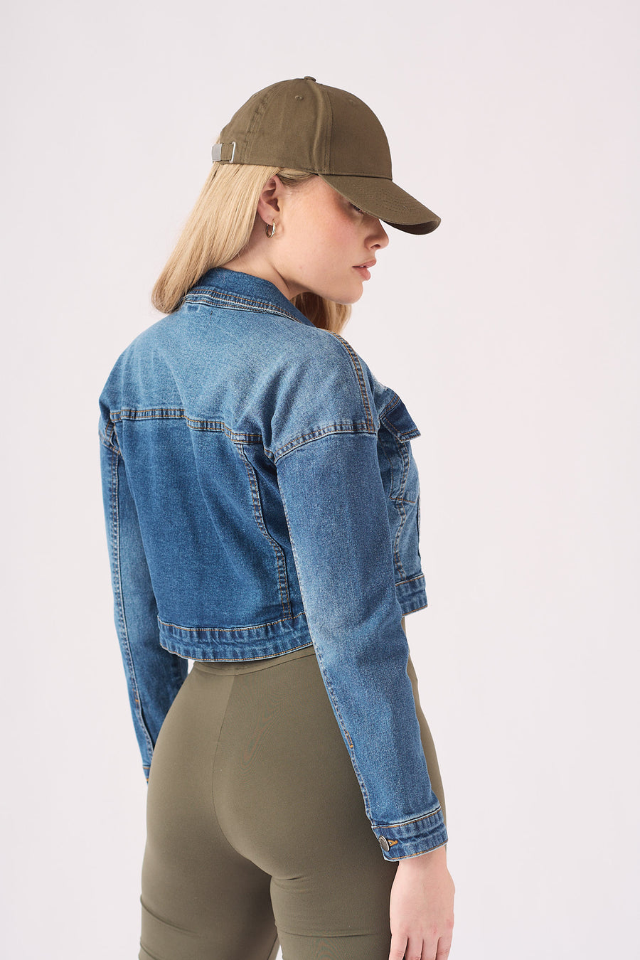 CROPPED DENIM JACKET - MID BLUE -  Women's Cropped Denim Jackets