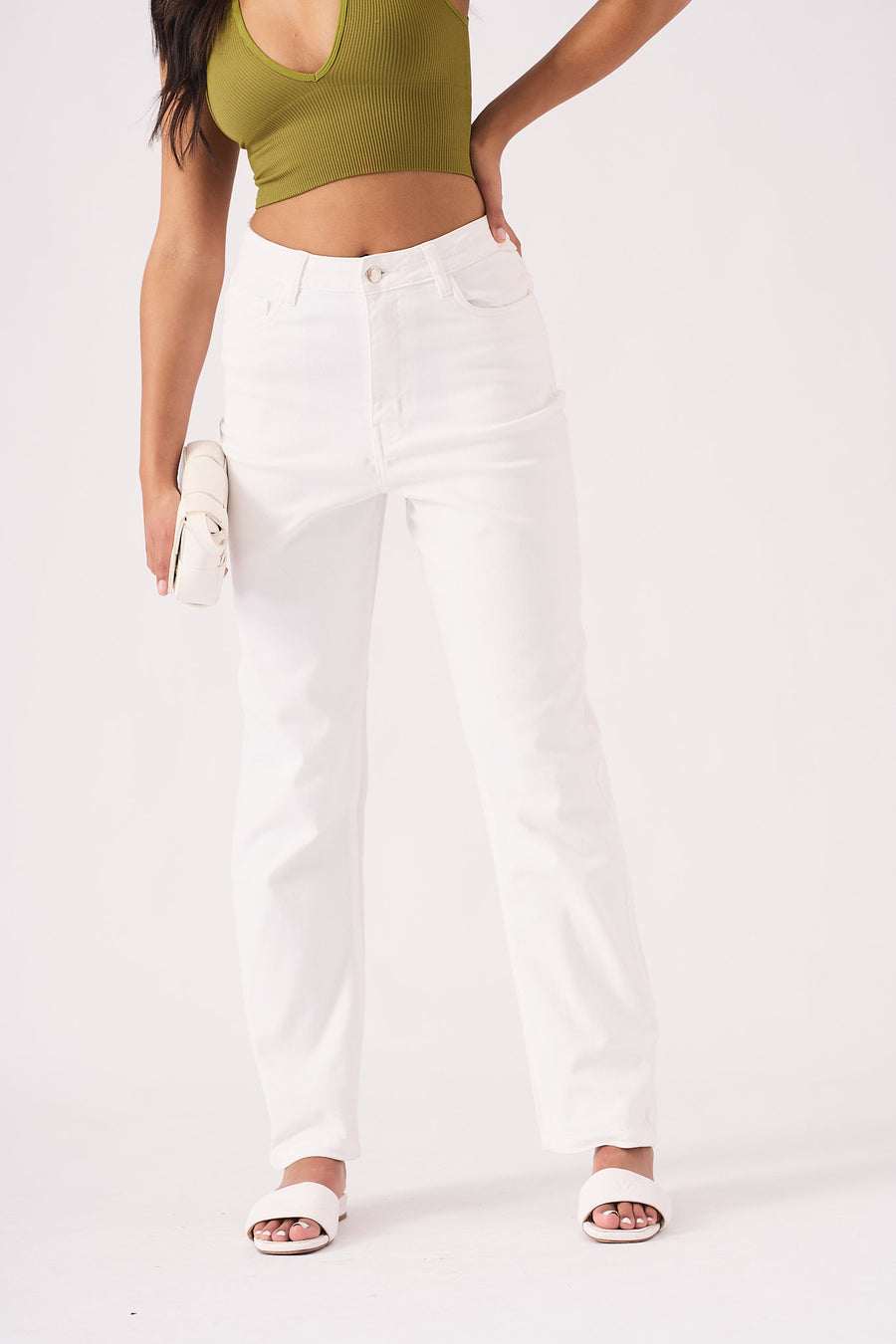 Ceci High Waisted Relaxed Straight Leg Jeans - White -  Women's Straight Leg Jeans
