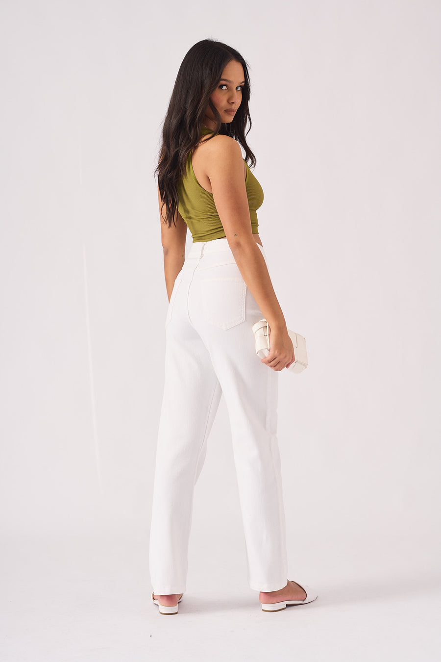 Ceci High Waisted Relaxed Straight Leg Jeans - White -  Women's Straight Leg Jeans