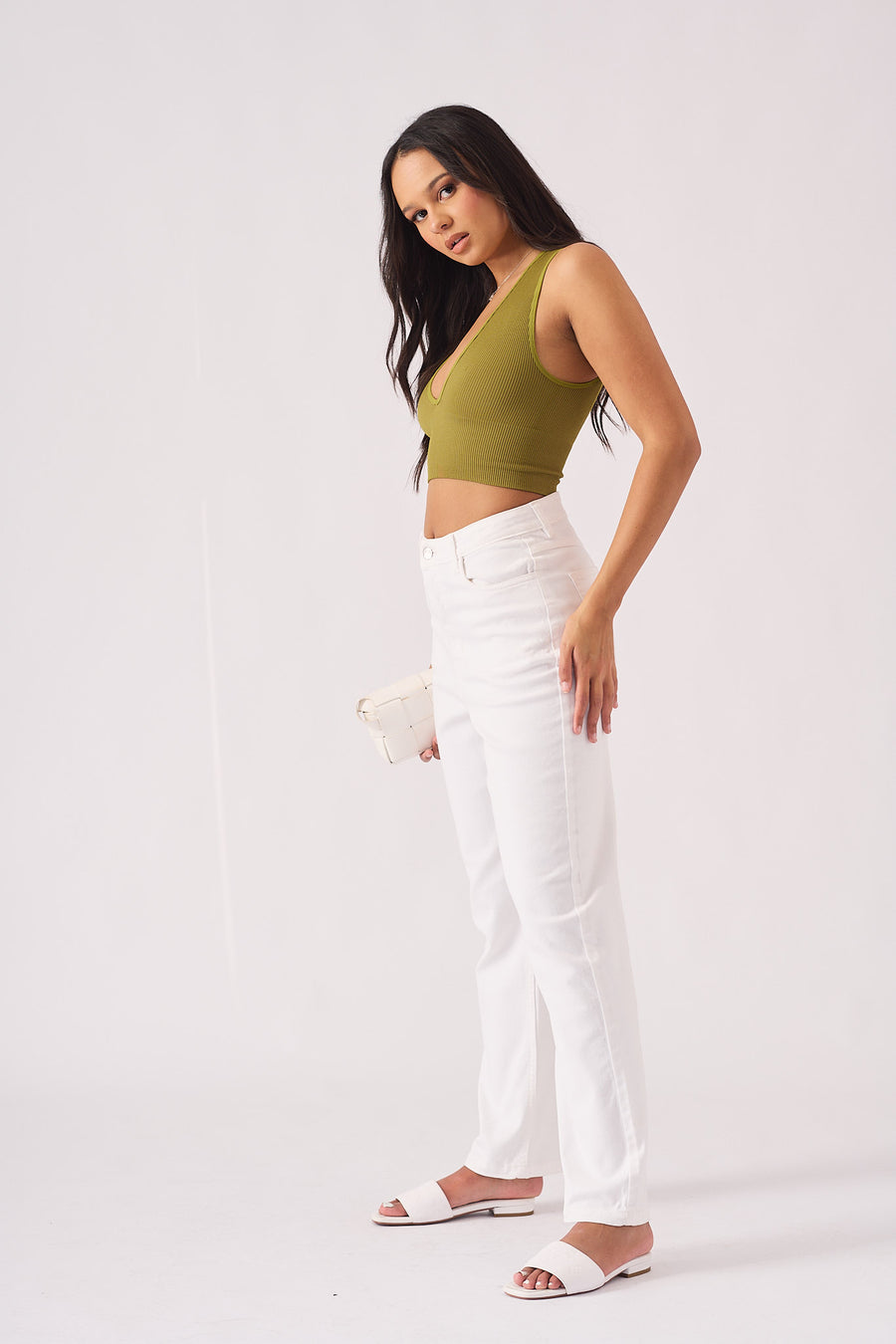 Ceci High Waisted Relaxed Straight Leg Jeans - White -  Women's Straight Leg Jeans