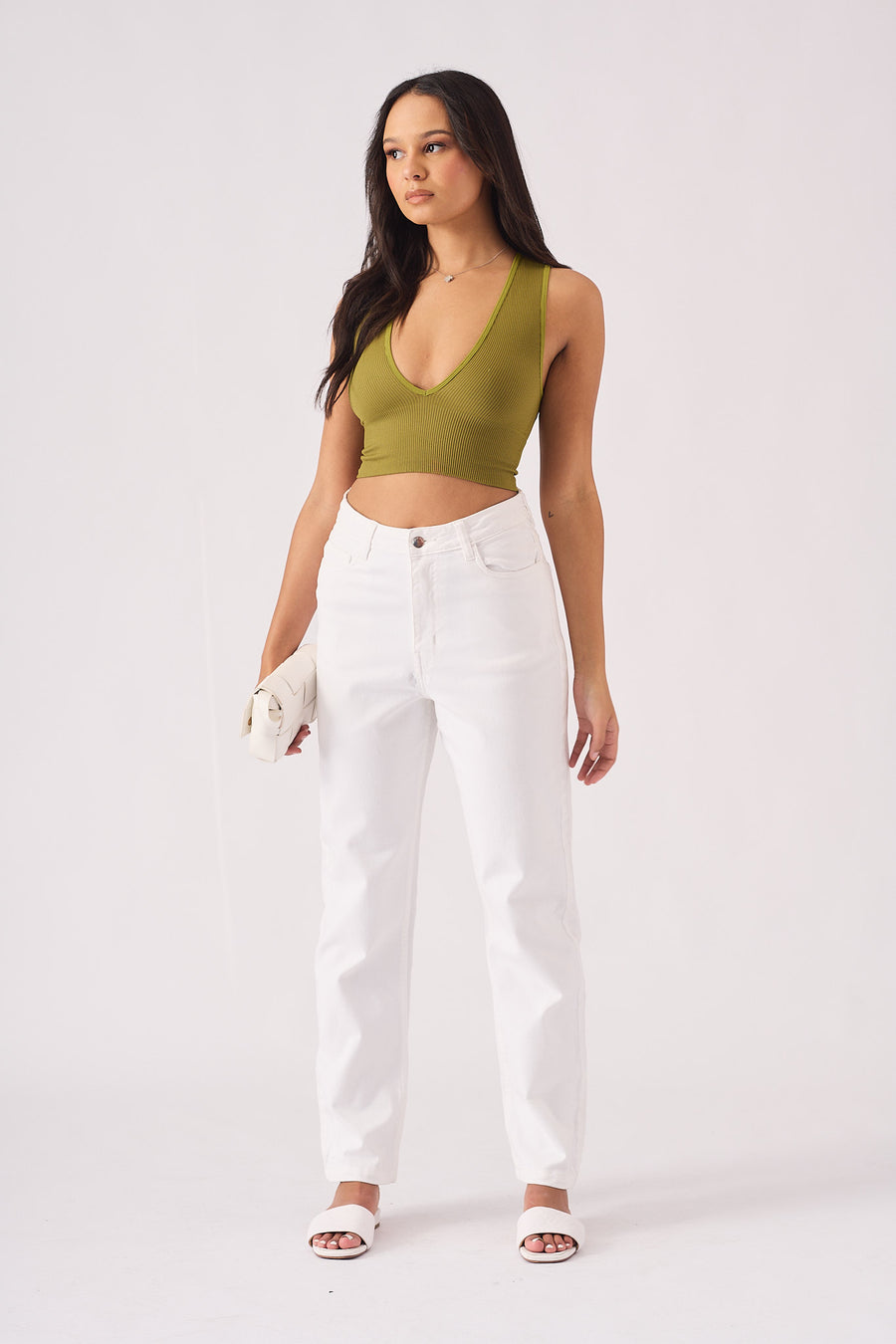 Ceci High Waisted Relaxed Straight Leg Jeans - White -  Women's Straight Leg Jeans