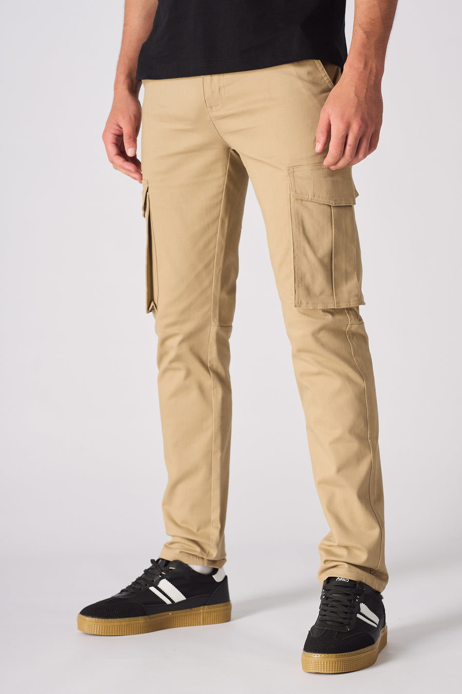 DALTON Slim Fit Stretch Cargo Chino Pants - Beige -  Men's Chino cargo Trousers