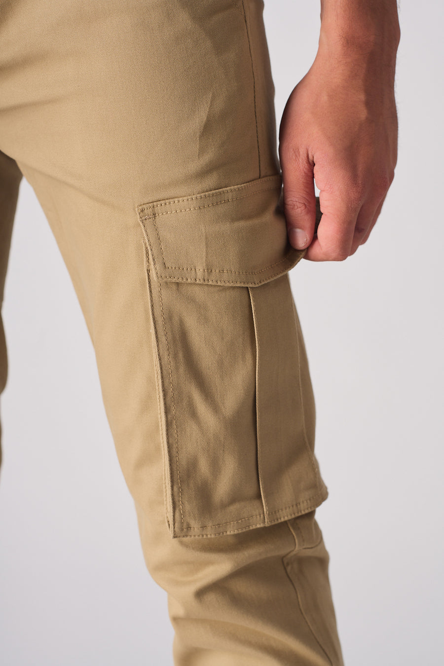 DALTON Slim Fit Stretch Cargo Chino Pants - Beige -  Men's Chino cargo Trousers