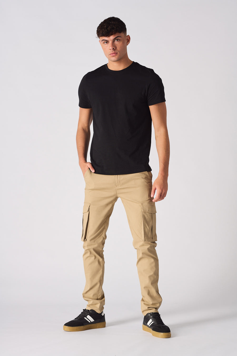 DALTON Slim Fit Stretch Cargo Chino Pants - Beige -  Men's Chino cargo Trousers
