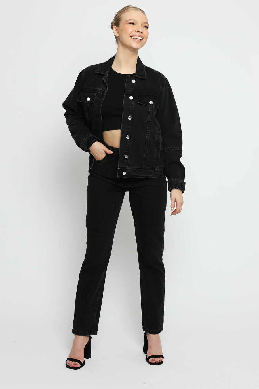 DENIM TRUCKER JACKET - BLACK WASH -  Women's Denim Jackets