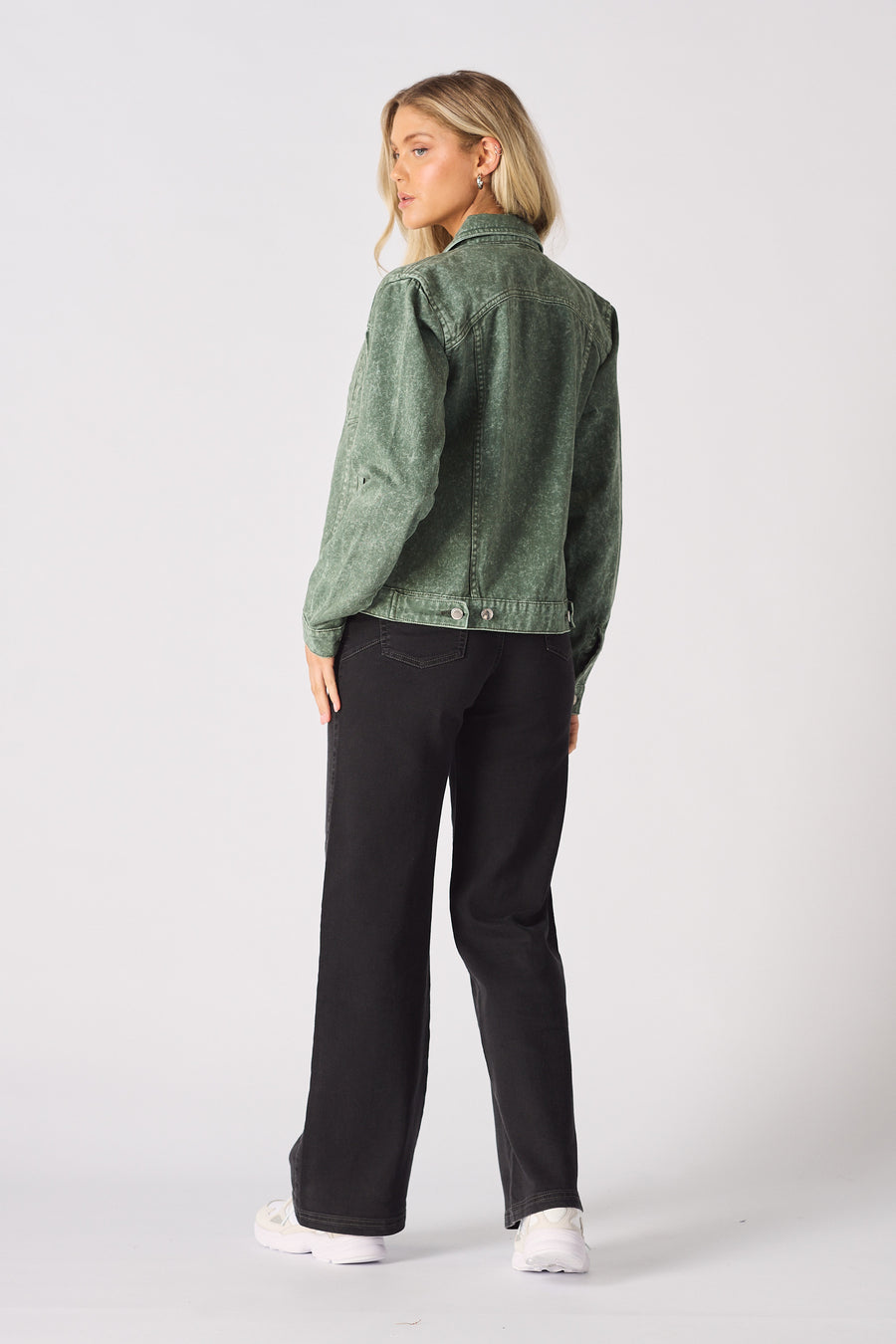 DENIM TRUCKER JACKET - PEARL GREEN -  Women's Denim Jackets
