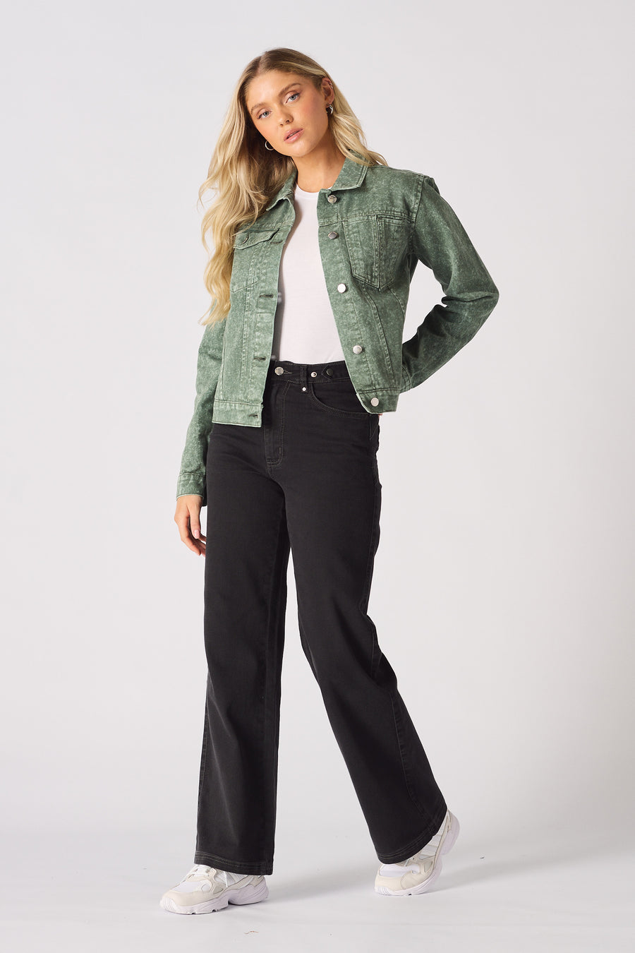 DENIM TRUCKER JACKET - PEARL GREEN -  Women's Denim Jackets