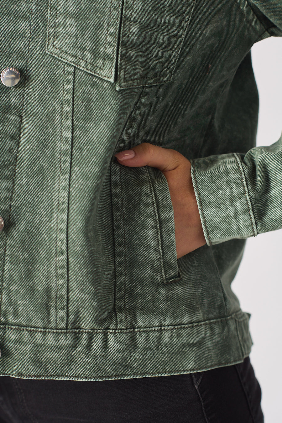 DENIM TRUCKER JACKET - PEARL GREEN -  Women's Denim Jackets