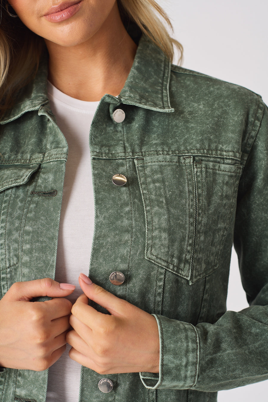 DENIM TRUCKER JACKET - PEARL GREEN -  Women's Denim Jackets