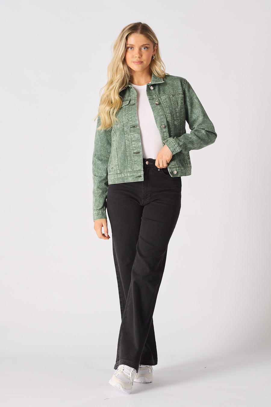 DENIM TRUCKER JACKET - PEARL GREEN -  Women's Denim Jackets