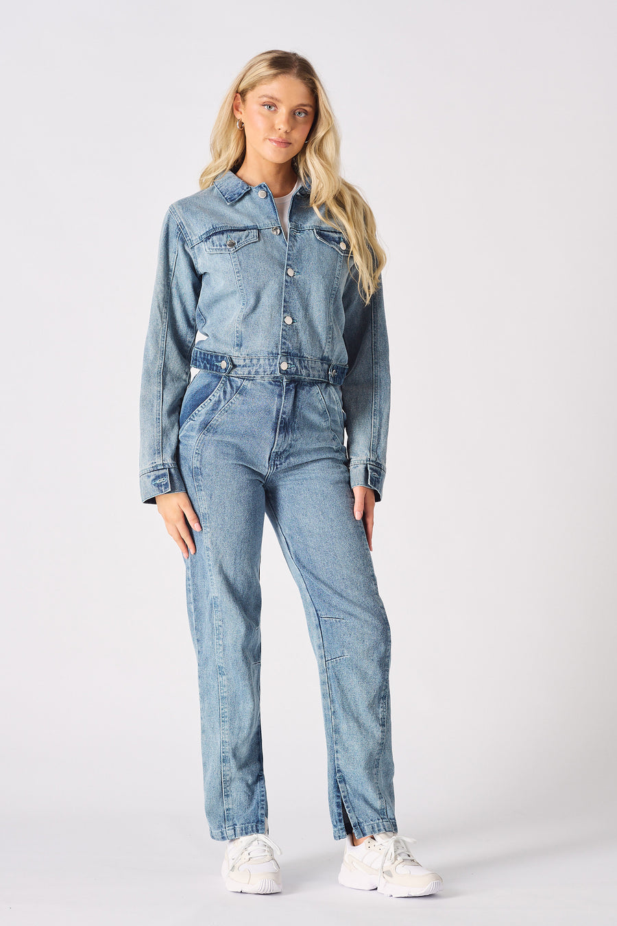 DETACHABLE DENIM JUMPSUIT - BLUE ACID WASH -  Women's Denim Jumpsuits Detachable