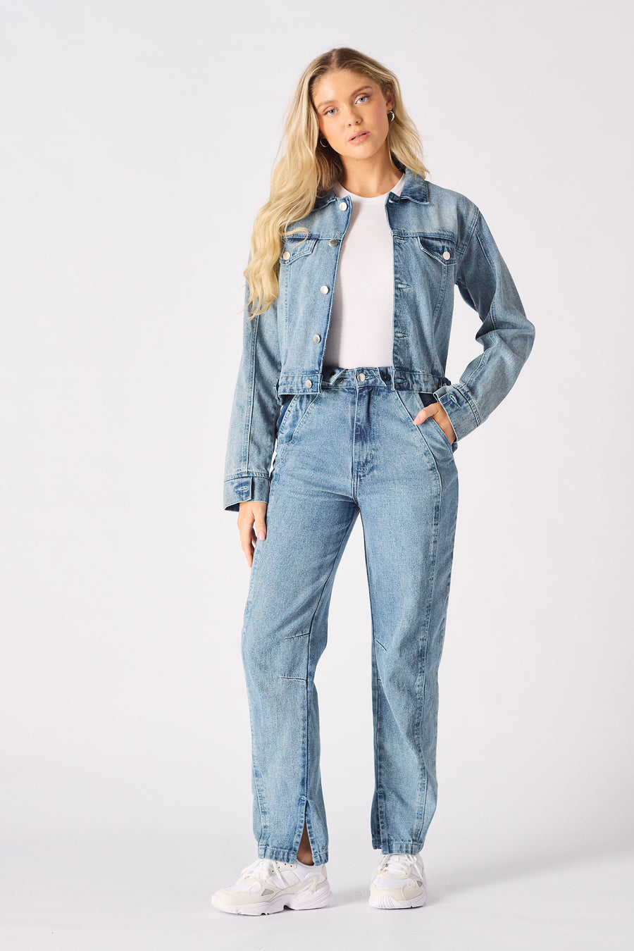DETACHABLE DENIM JUMPSUIT - BLUE ACID WASH -  Women's Denim Jumpsuits Detachable