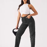 DIAMOND STITCH STRAIGHT LEG JEANS - BLACK ACID WASH -  Women's Straight Leg Jeans