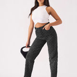 DIAMOND STITCH STRAIGHT LEG JEANS - BLACK ACID WASH -  Women's Straight Leg Jeans