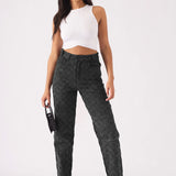 DIAMOND STITCH STRAIGHT LEG JEANS - BLACK ACID WASH -  Women's Straight Leg Jeans