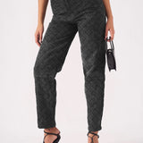 DIAMOND STITCH STRAIGHT LEG JEANS - BLACK ACID WASH -  Women's Straight Leg Jeans