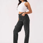 DIAMOND STITCH STRAIGHT LEG JEANS - BLACK ACID WASH -  Women's Straight Leg Jeans