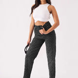DIAMOND STITCH STRAIGHT LEG JEANS - BLACK ACID WASH -  Women's Straight Leg Jeans