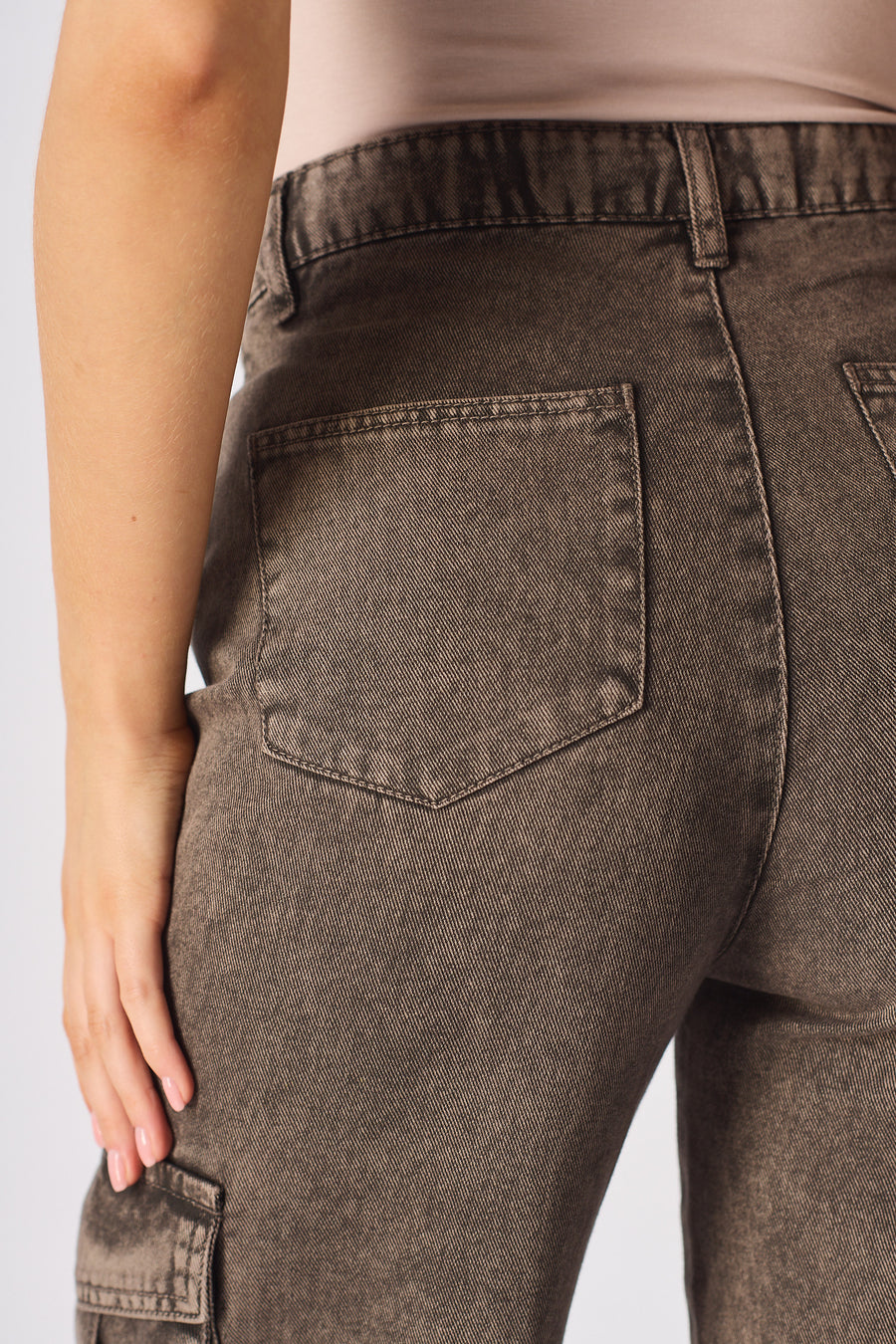 Dovie High Waisted Wide Leg Cargo Jeans - Chocolate Brown -  Women's wide leg cargo jeans