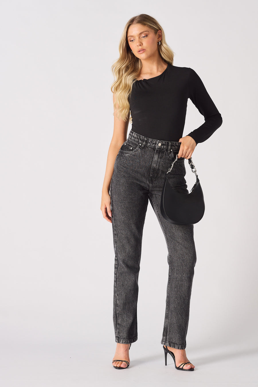 Evora High Waisted Slim Straight Leg Jeans - Black -  Women's Straight Leg Jeans