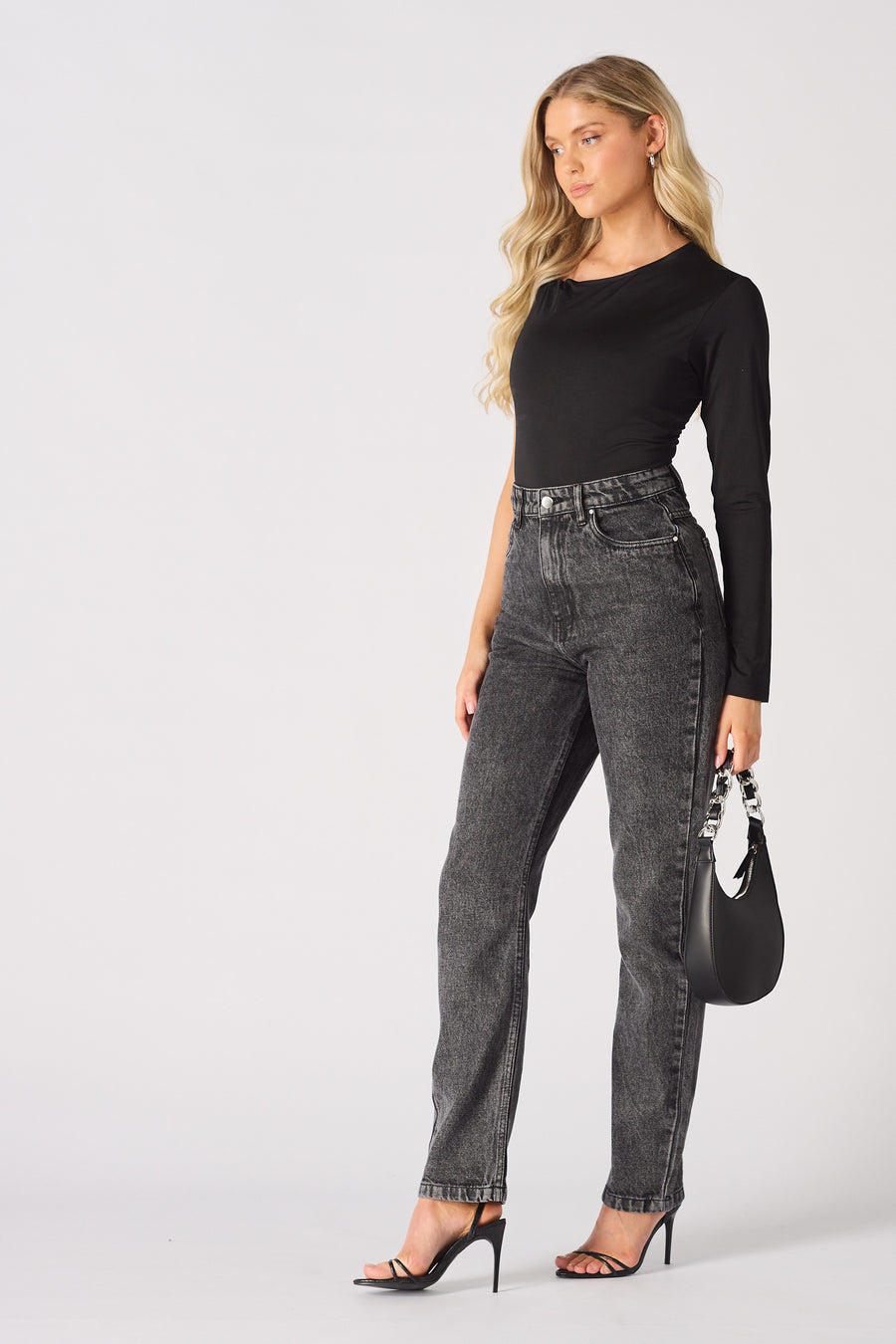 Evora High Waisted Slim Straight Leg Jeans - Black -  Women's Straight Leg Jeans