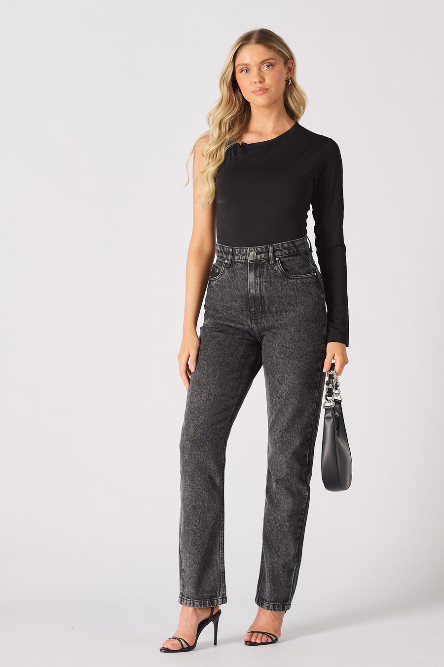 Evora High Waisted Slim Straight Leg Jeans - Black -  Women's Straight Leg Jeans