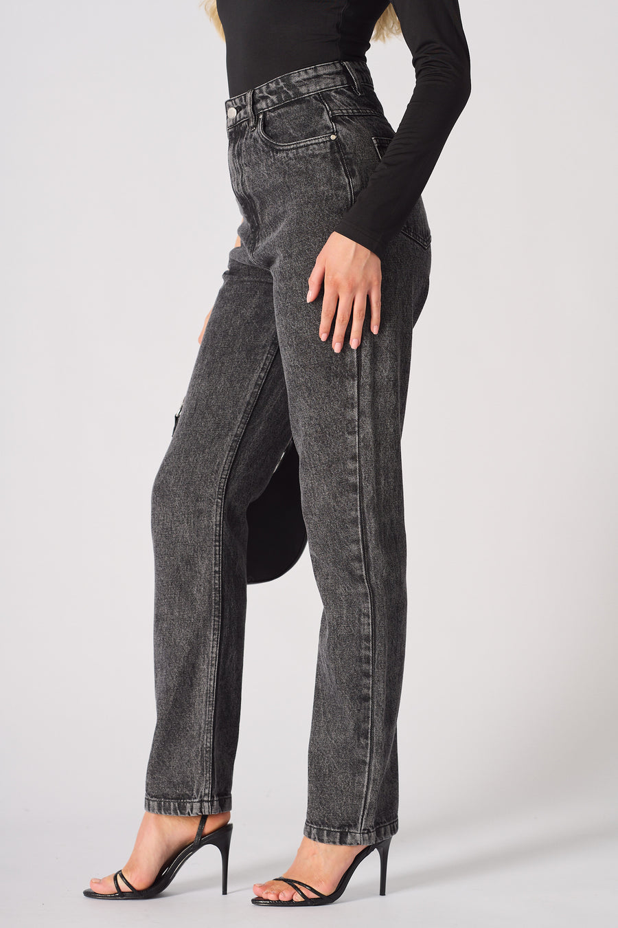 Evora High Waisted Slim Straight Leg Jeans - Black -  Women's Straight Leg Jeans