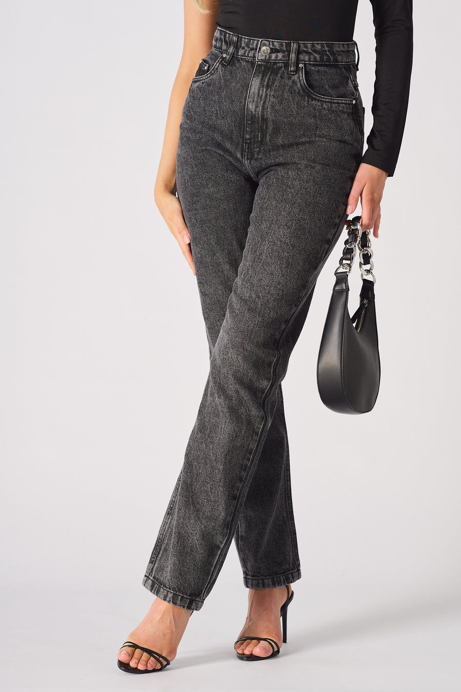 Evora High Waisted Slim Straight Leg Jeans - Black -  Women's Straight Leg Jeans