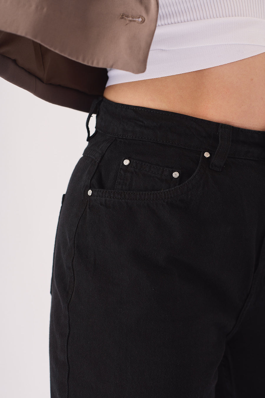 Evora High Waisted Turn Up Straight Leg Jeans - Black -  Women's Straight Leg Jeans