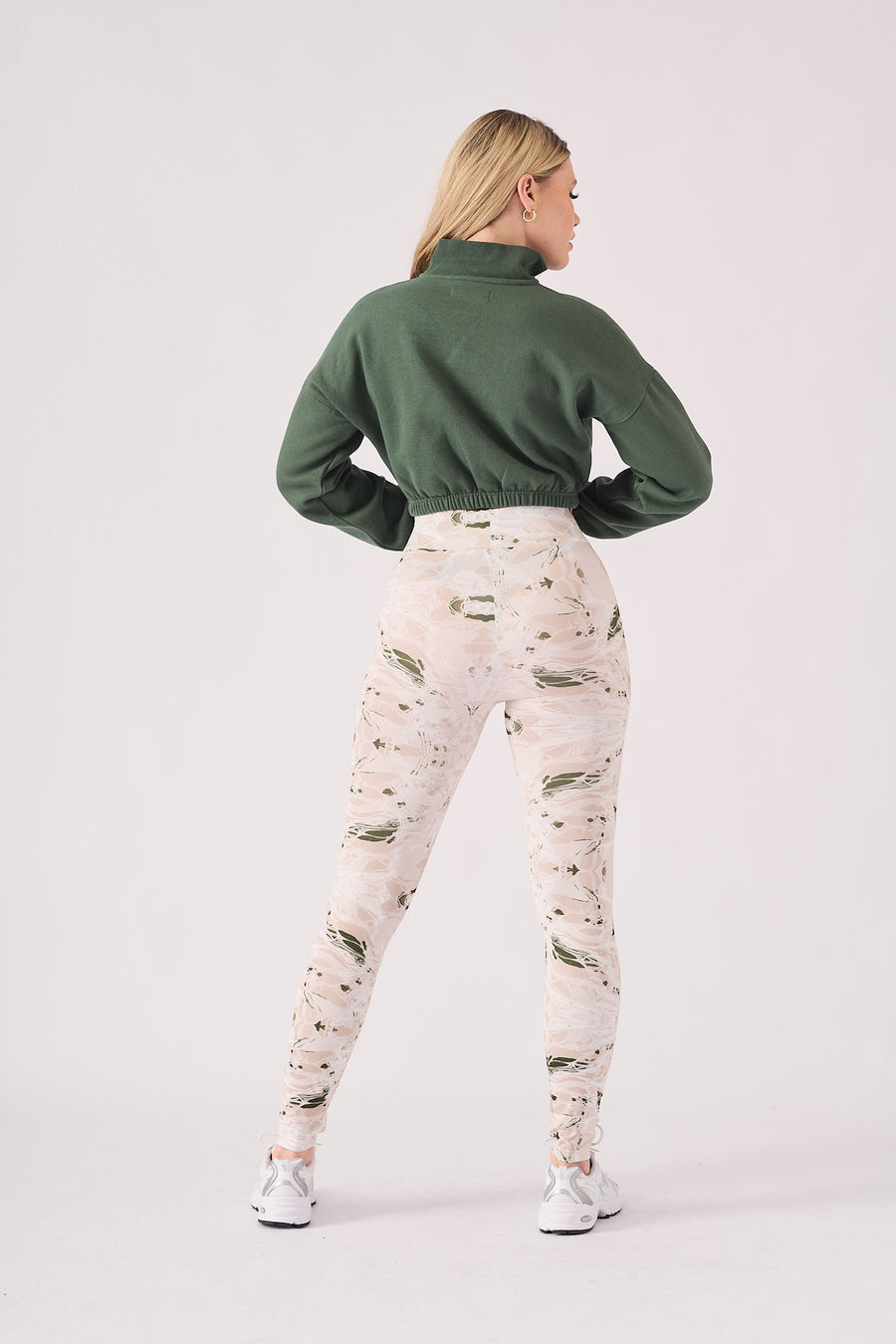 HALF ZIP SWEATSHIRT - GREEN -  Women's Copped Sweatshirts